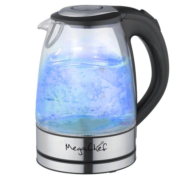 Megachef Stainless Steel Light Up Tea Kettle, 1.7L, Clear Glass