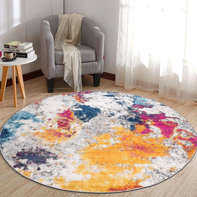 Rugshop Round Area Rugs Abstract Contemporary Round Carpet Multi 6'6" Round Rug