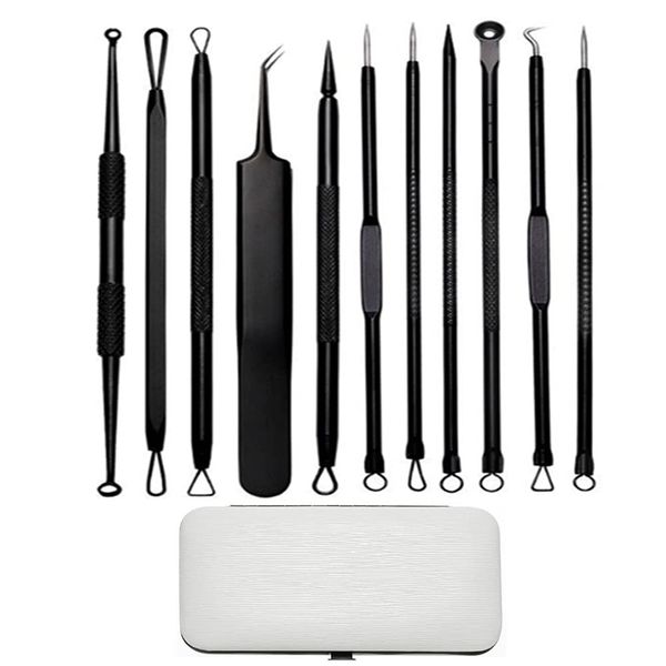 Justmysport Mitesserentferner Komedonenquetscher Set Edelstahl Akne-Nadel Doppelseitig Blackhead Remover Akne Whiteheads Mitesser Entferner Kit für alle Hauttypen (11-teiliges Set)