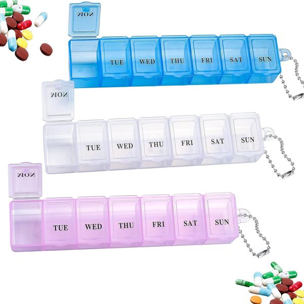 Pill Box Organiser 7 Day One Time, 3Pcs Weekly Travel Medicine Storage Box, Tablet Boxs 7 Day, Tablet Dispenser Organiser for Vitamins, Cod Liver Oil, Supplements and Medication