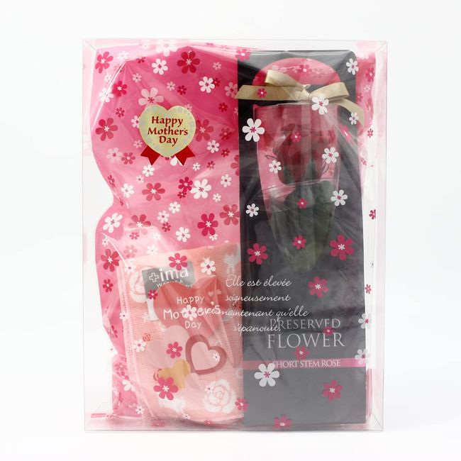 Mother's Day Gift 2024 Preserved Rose Flower and Imabari Handkerchief Set, Mother's Day Card Included, Rose