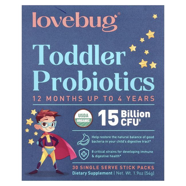 Toddler Probiotics, 12 Months Up To 4 Years, 15 Billion CFU, 30 Stick Packs,