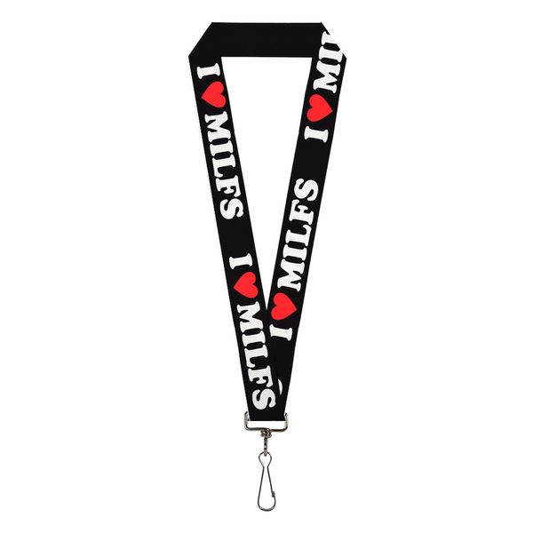 Buckle-Down Lanyard, I Heart MILFS Black White Red, Elastic