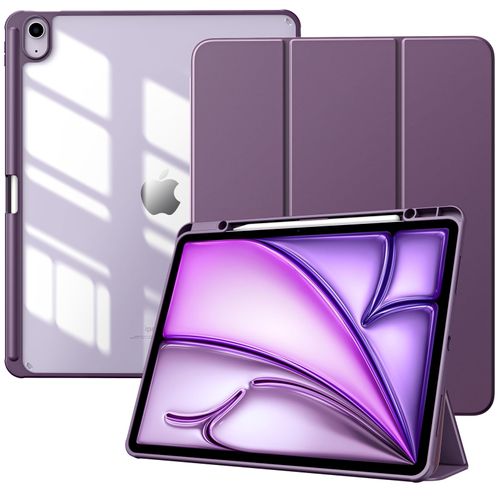 TiMOVO Case for New iPad Air 13 inch (M3/M2-2025/2024) with Pencil Holder, Slim Stand Protective Cover with Clear Transparent Back Shell for iPad Air 13 inch, Auto Wake/Sleep, Deep Purple