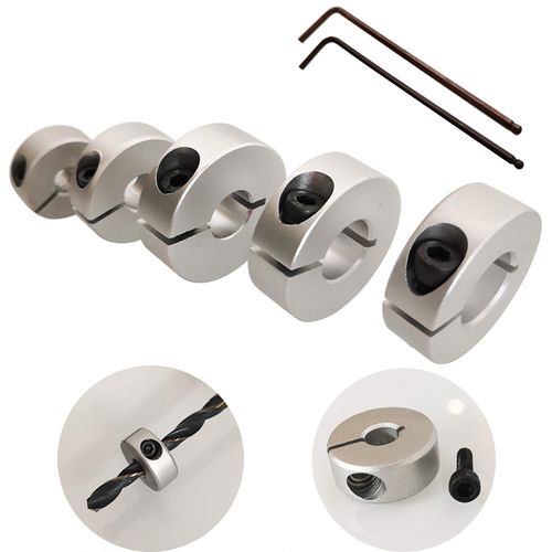 CESFONJER 5 PCS Drill Bit Depth Stop Coloring Positioner Spacing Ring Positioner Locator Durable Woodworking Drill Bits with Hex Wrench (6/8/10/12/14mm Drill Bit Depth Stop Collar)