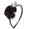 Thin Black With Side Silk & Feather Rose Flower Alice/Hair Band/HeadBand