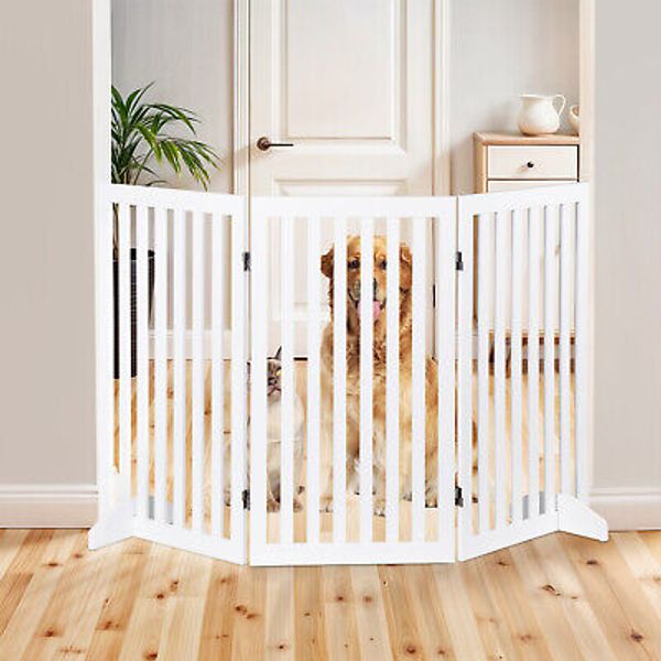 36" Wood Dog Pet Gate for The House for Doorways Folding Free Standing Cat Fence