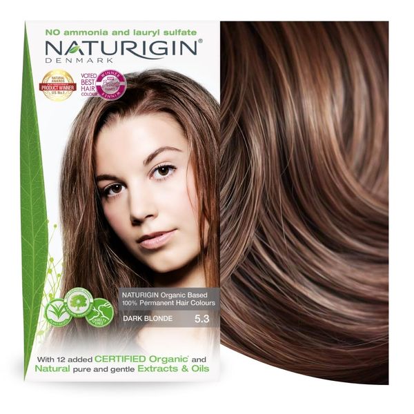 Naturigin Permanent Hair Color, 5.3 Dark Blonde, Ammonia and Paraben Free, up to 100% Gray Hair Coverage, Long Lasting, Vegan, Cruelty Free