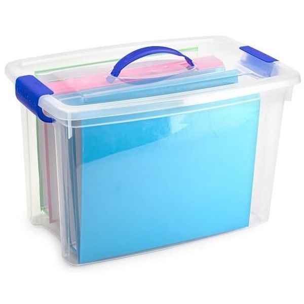 Clear Plastic Storage Box with Lid & Carry Handle Clip Locking Stackable Caddy Container (22 Litre)