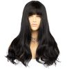 Wig Full Set Wig Candy Bay Long Wavy Curly Bangs Women's Wig Natural Heat Resistant Popular Small Face Effect (1B)