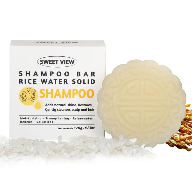 SWEET VIEW Shampoo Bar, Rice Water Shampoo Bars for Hair Growth & Strengthening, Vegan Hair Darkening Solid Shampoo 120g