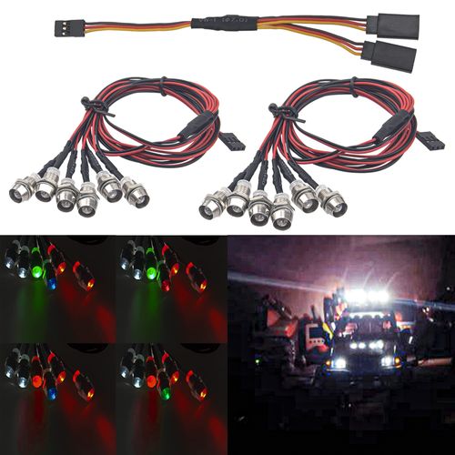 2Pack HIRCQOO 6LED RC Car LED Light Headlights Taillight Lighting Compatible with Traxxas HSP Tamiya Redcat RC4WD Axial SCX10 Kyosho Arrma 1/8 1/10 1/12 RC Car (2Red & 2White & 2Colorful -Flash Light)