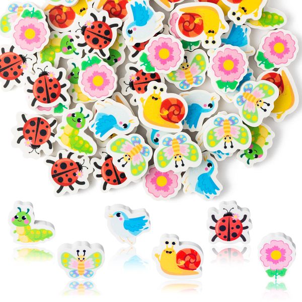 Yopyame 60Pcs Spring Mini Eraser for Kids Bulk Assorted Novelty Flower Butterfly Pencil Eraser Cute Puzzle Erasers Desk Pet School Classroom Prizes Student Homework Rewards Gift Filling Party Favors