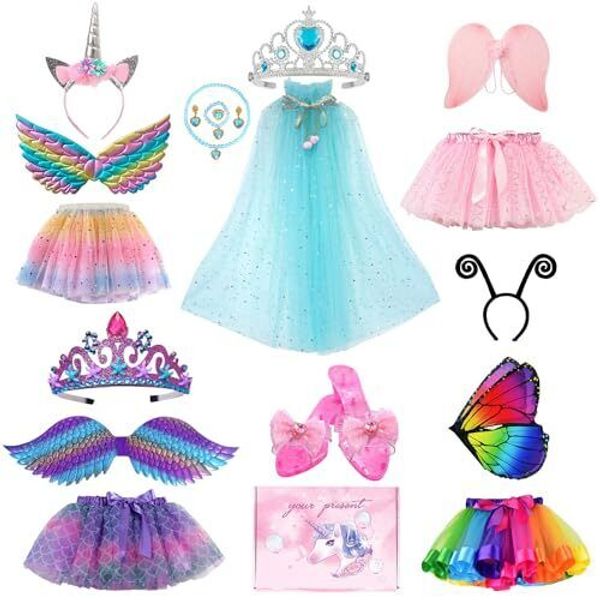 Princess Dress Up Pretend Play Costume,Shoes,Skirts,Cloaks,Crowns Gift Set for