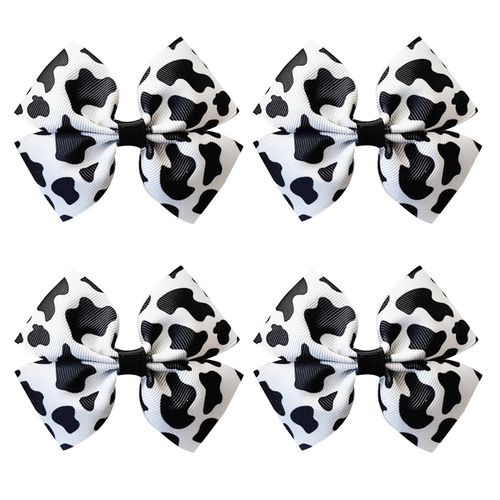 4Pcs Cow Print Hair Bow Clips for Girls Moo Cow Bows Alligator Clips Barrettes Hair Accessories for Toddler Children Kids Cowgirl Country Birthday Party Costume Accessory Girls Hair Accessories Gift