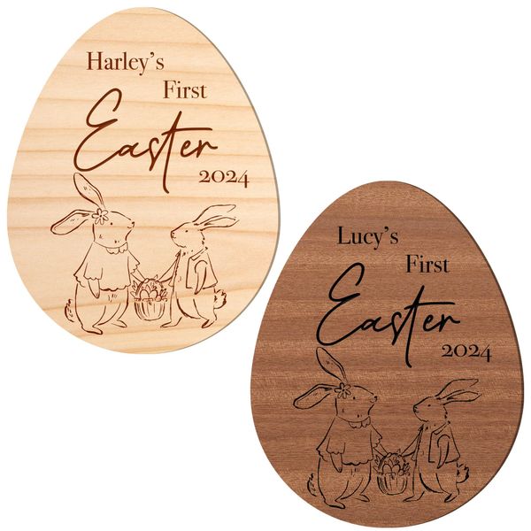 Personalised First Easter Egg: Rabbit Design, Wooden Egg, Custom Name, First Easter Pictures, First Easter Design, Baby's First Easter