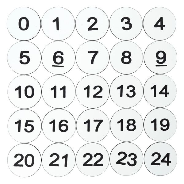 Plastic Engraved Numbered Tags Number Discs Without Hole Round (0-50, White)