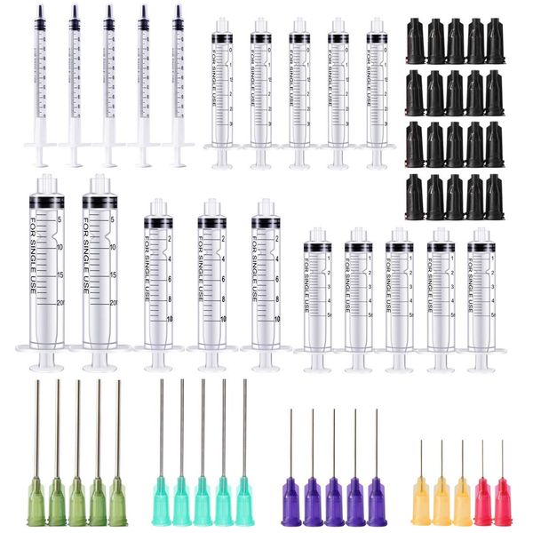 BSTEAN Syringe Blunt Tip Needles Caps Refilling and Measuring Liquids, Adhesives, Oil or Glue Applicator (1ml, 3ml, 5ml, 10ml, 20ml)