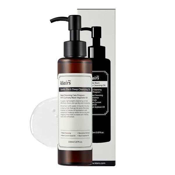 DearKlairs Gentle Black Deep Cleansing Oil, Makeup Cleansing Oil Cleanser, 150ml, 5.07oz, Daily Face Wash Remover, No Clogging Pores, Hydrating, All skin types