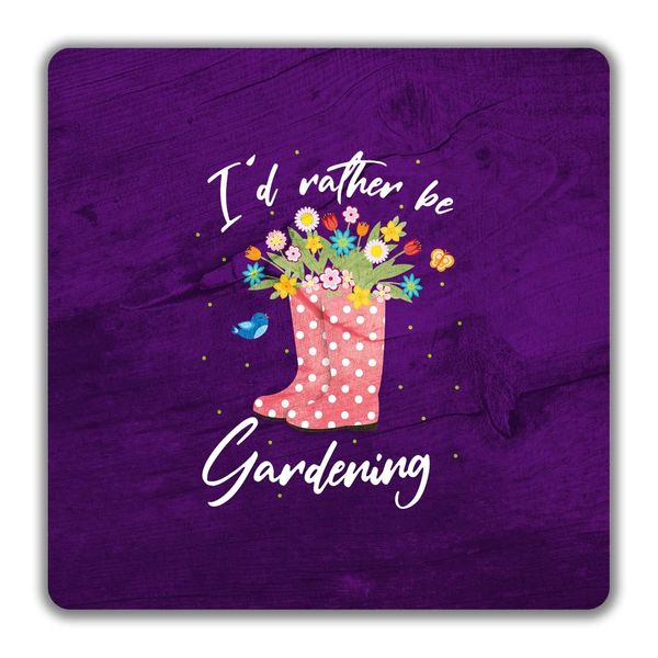 Shopagift I'd Rather Be Gardeing Flowers 2 Pack Coasters Gift - 9cm x 9cm