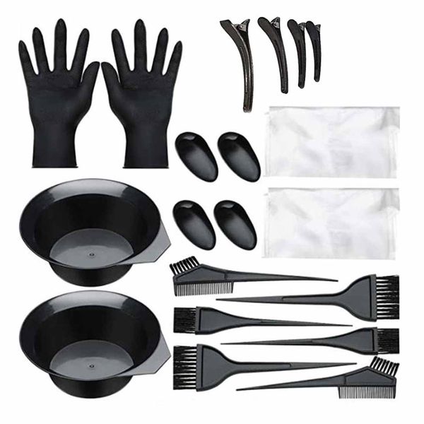 SSRDFU 20 Pcs Haarfärbeset, DIY-Schönheitssalon-Set, Bürstenkamm, Haarfärbeschüssel, Haarfärbepinsel, Ohrenschützer, DIY-Salon-Haarfärbehandschuhe, Friseurzubehör