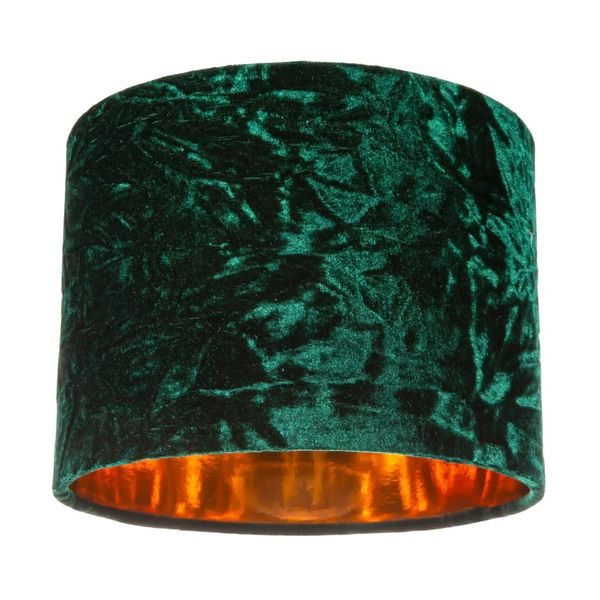 Happy Homewares Modern and On-Trend Forest Green Crushed Velvet Fabric 8" Table or Pendant Circular Drum Lampshade with Shiny Copper Inner - 40watt Maximum | Perfect for Residential or Commercial