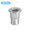 sourcing map M6 Half Hex Body Rivet Nuts, 60pcs 304 Stainless Steel Flat Head Threaded Insert Nuts