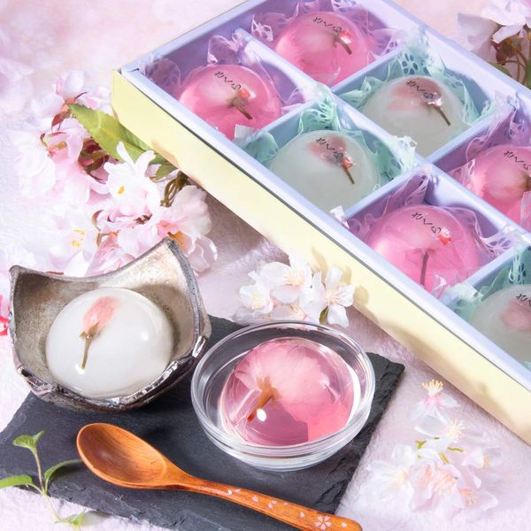 Cherry Blossom Sweets, Cherry Blossom Mochi, Sweets, Gift, Sokakaan, Mochi Mochi Kuzakura and Tsururunun Cherry Jelly, 8 Pieces (2 Types of 8 Pieces), Made in Japan, Includes Wrapping Paper, Cherry