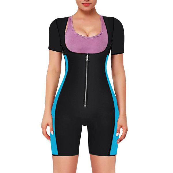 NonEcho Neoprene Sweat Sauna Suit Shaper for Women Slimming Full Body Shapewear Waist Trainer Workout Top with Sleeve