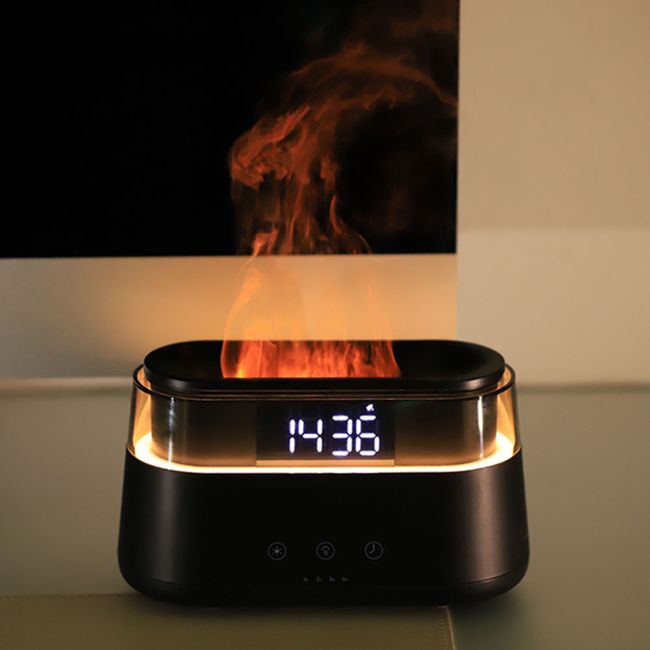 EL Bulmeong Humidifier Mood Light Flame Camping Emotional Clock Alarm Available, Black