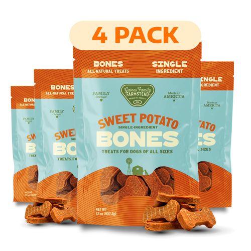 Gaines Family Farmstead Sweet Potato Dog Bones 4 Pack – 32 oz, All-Natural, Single Ingredient, Grain-Free Dog Treats for Digestive Health, Training & Rewards – High-Fiber, Made in USA