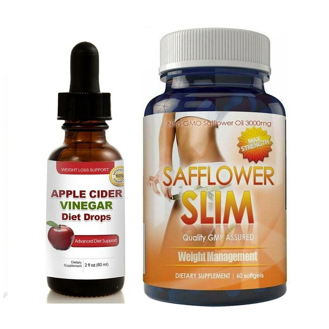 Apple Cider Vinegar Diet Drops & Safflower Oil Weight Management Softgels Combo