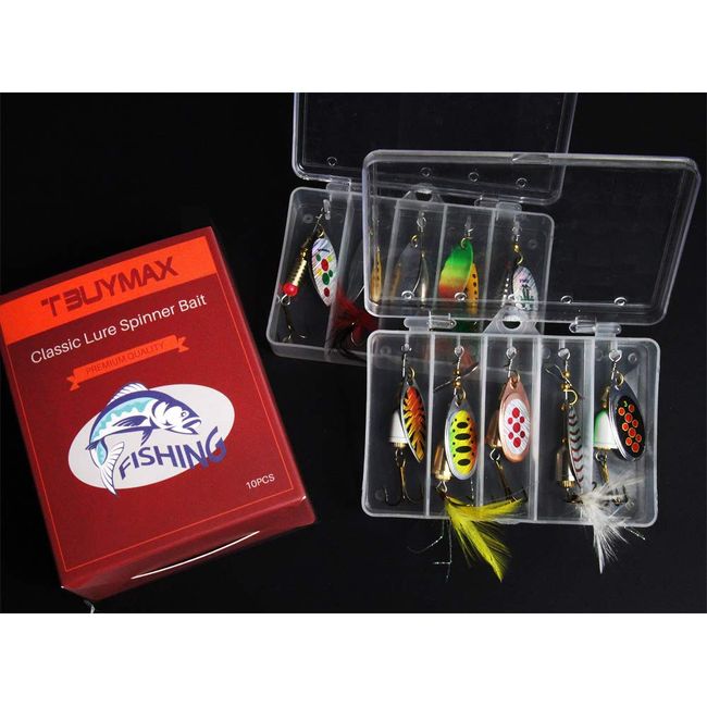 10pcs Fishing Lure Spinnerbait, Bass Trout Salmon Hard Metal Spinner Baits  Kit with 2 Tackle Boxes by Tbuymax