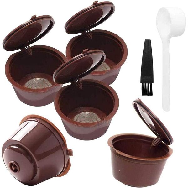 Coffee Capsules, Dolce Gusto Coffee Filter, Dedicated Capsule, Reusable and Reusable Dolce Gusto Coffee Capsules with Spoon and Brush Set of 5