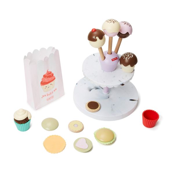 Fisher-Price Wooden Pretend Play Dessert Stand Wooden Toy GJX52