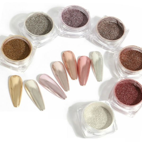 (7-piece set) Super Mirror Nail Mirror Powder Gel Nail Mirror Nail Glitter Powder Visual Gel Mirror Nail Powder Nail Gel LED Gold Nail Powder