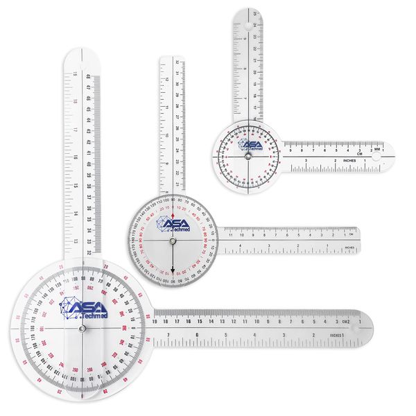 ASA TECHMED 3 Pcs Goniometer Set, 12, 8, 6 Inch Medical Spinal Goniometer Angle Protractor Angle Ruler