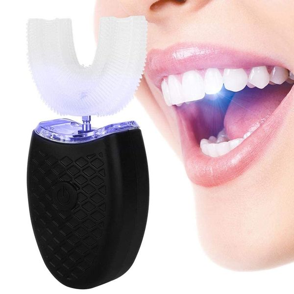 U-Shaped Adult Toothbrush,t Electric Sonic Toothbrush Automatic Cleaning Toothbrush Oral Care Tool with Food Grade Silicone Brush Head(Black)