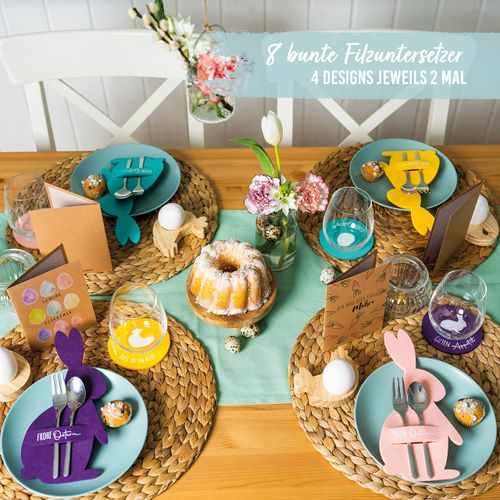 Papierdrachen 8 Felt Coasters – Easter Decoration – Felt Motif – Pastel Colour with High-Quality Printing – Festive Table Decoration – Set of 2
