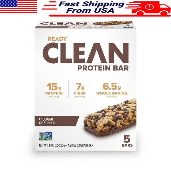 Clean Protein Bar Chocolate Chip 5 Count High Protein Fiber Gut Health Snack New