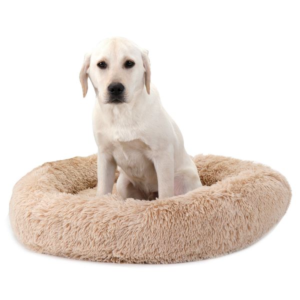 Fur Dog Beds Pet Bed Faux Fur Cuddler Round Soft Calming Bed for Dogs and Cats