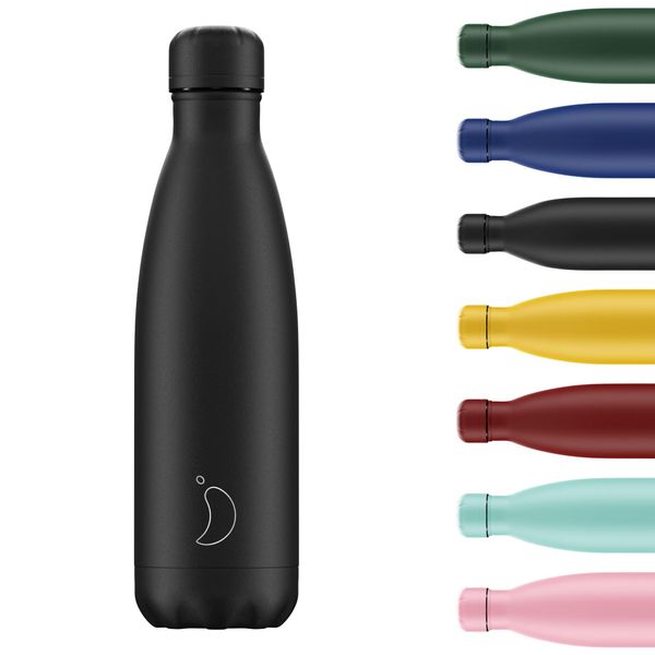 Chilly's Water Bottle - Stainless Steel and Reusable - Leak Proof, Sweat Free - All Black - 500ml