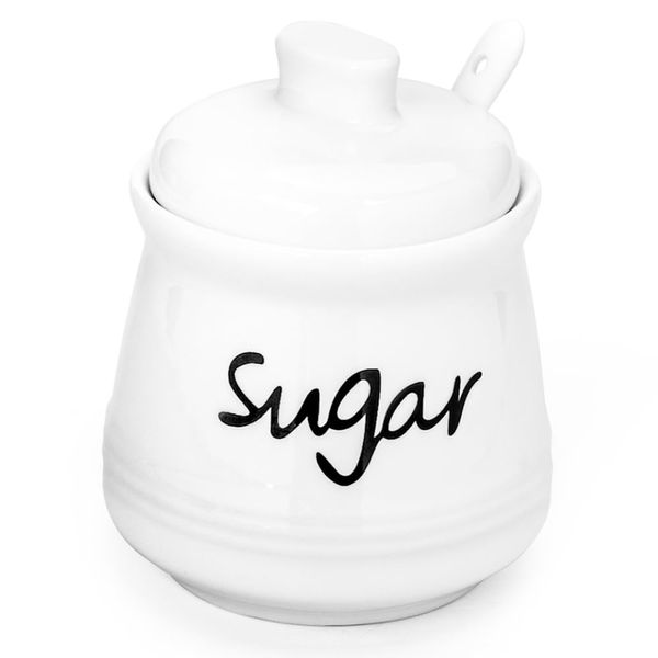 Swetwiny Ceramic Sugar Bowl with Lid and Spoon, 12 Ounces Porcelain Sugar Jar Sugar Dispenser, Sugar Container for Home and Kitchen Decor (White)