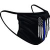 Tattered Thin Blue Line Subdued American Flag Washable Reuseable Face Mask (Black)