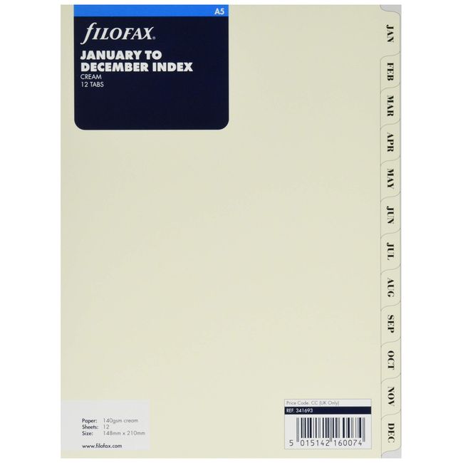 Filofax A5 January to December Index - Cream