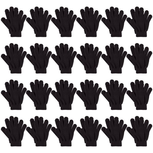 Glooarm 24 Pairs Kids Winter Gloves Boys and Girls Gloves Bulk Full Finger Warm Gloves Toddler Stretchy Knit Gloves