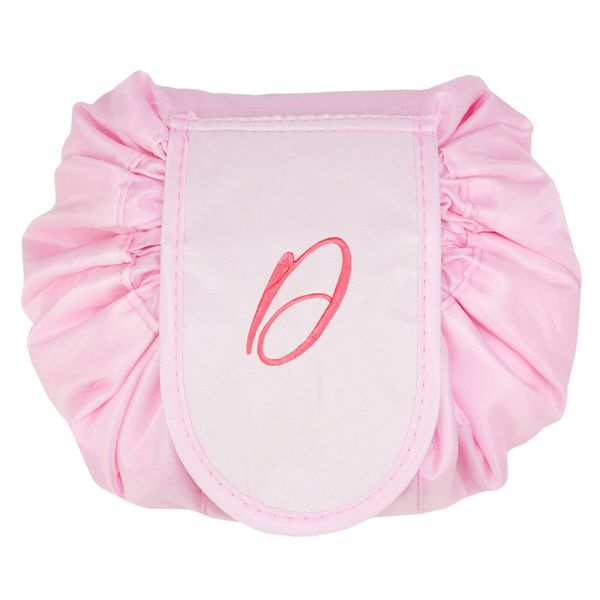 Personalised Initial Drawstring Cosmetic Flat Lazy Lay Travel Bag (Rose Pink)