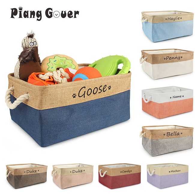 Personalized Dog Toy Basket Pet Storage Foldable Box Custom Name