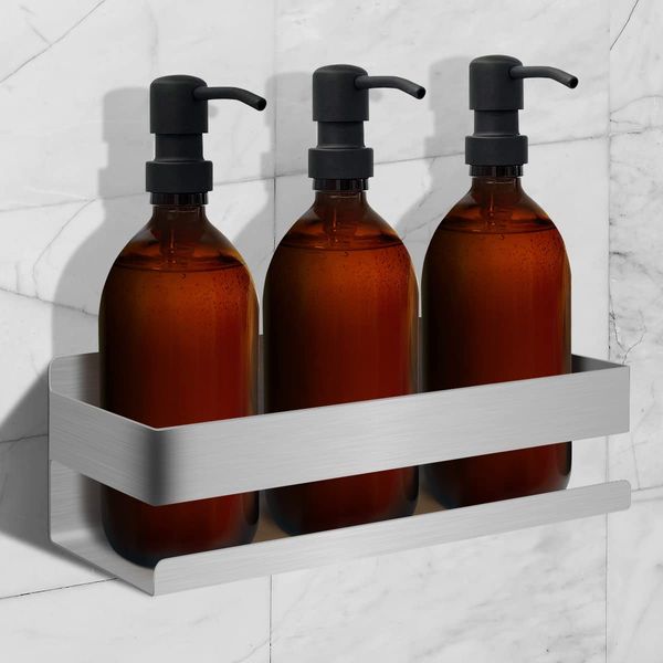 Joeji's Duschablage Edelstahl - 3M Selbstklebend Ohne Bohren - Duschregal Bad - Ablage Dusche Halterung Duschablage - Shampoo Halterung für Dusche Aufbewahrung - Silber