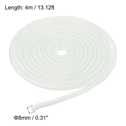 PATIKIL 4Mx8mm Round Braided Rope Fiberglass Fiberglass High Temperature Stove Gasket Seal for Boiler Furnace Oven Kiln Casting, White